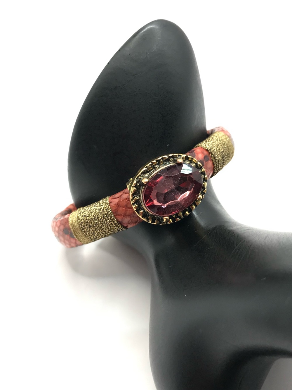 Laura Janelle Pink Acrylic Gemstone Snake-Texture Bracelet